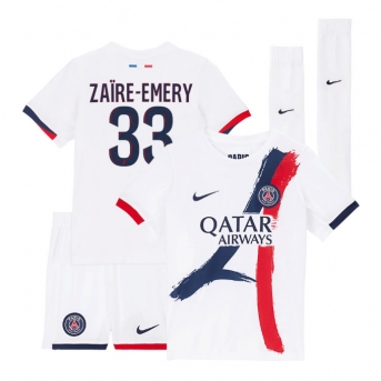 Billige Fotballdrakt Paris Saint-Germain Warren Zaire-Emery #33 Replika Bortedraktsett Barn 2025-26 Kortermet (med bukser)